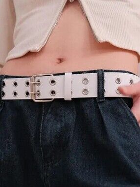 43",White Double-Prong Grommet Waist Belt - Women Accessories